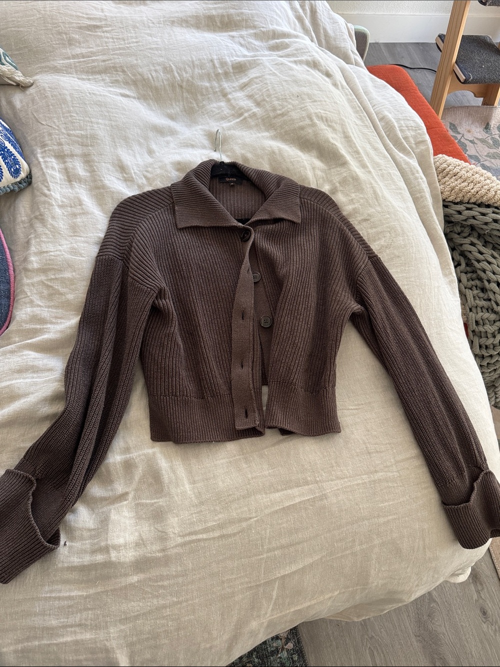 Quince Brown Ribbed Button-Up Collared Sweater